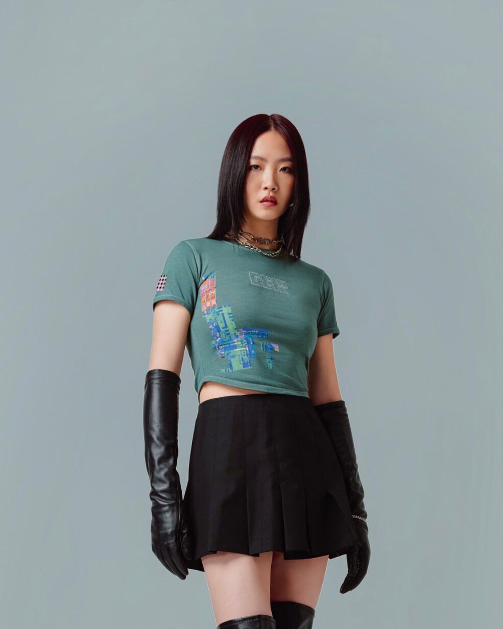 GREEN CROP TOP BABY TEE - LOST IN GLITCH