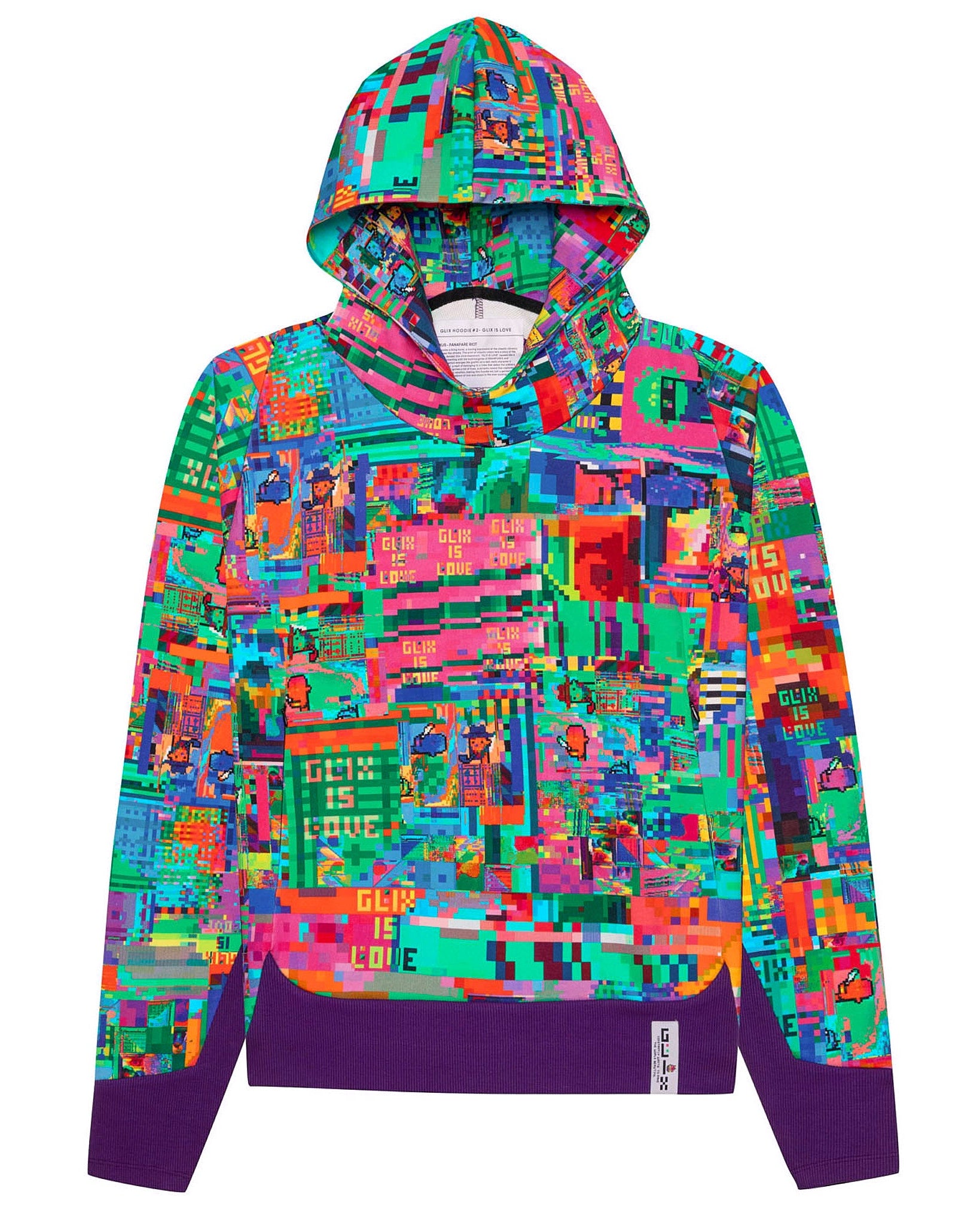 Colorful patterned hoodie on a white background