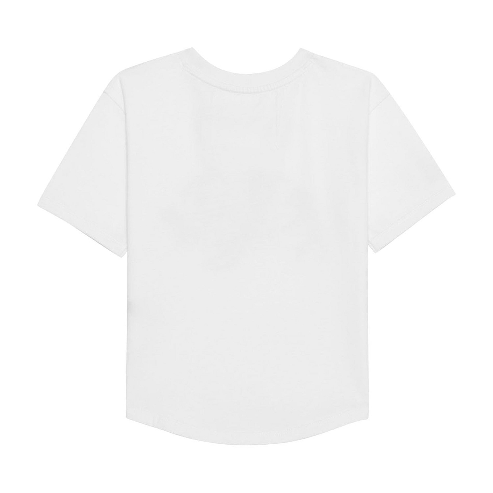 Plain back view of the GLIX "The Rave" white crop top baby tee showing the clean white cotton fabric and short sleeve construction.